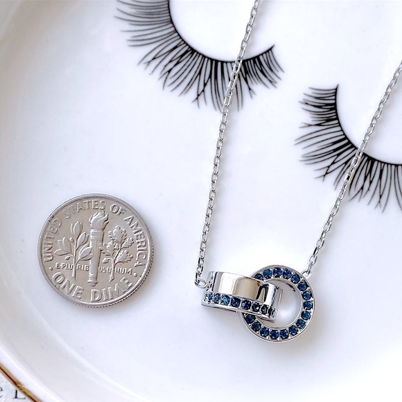 Swarovski Blue “Hollow Interlocking Hoop” Pendant Necklace - Picture 12 of 16
